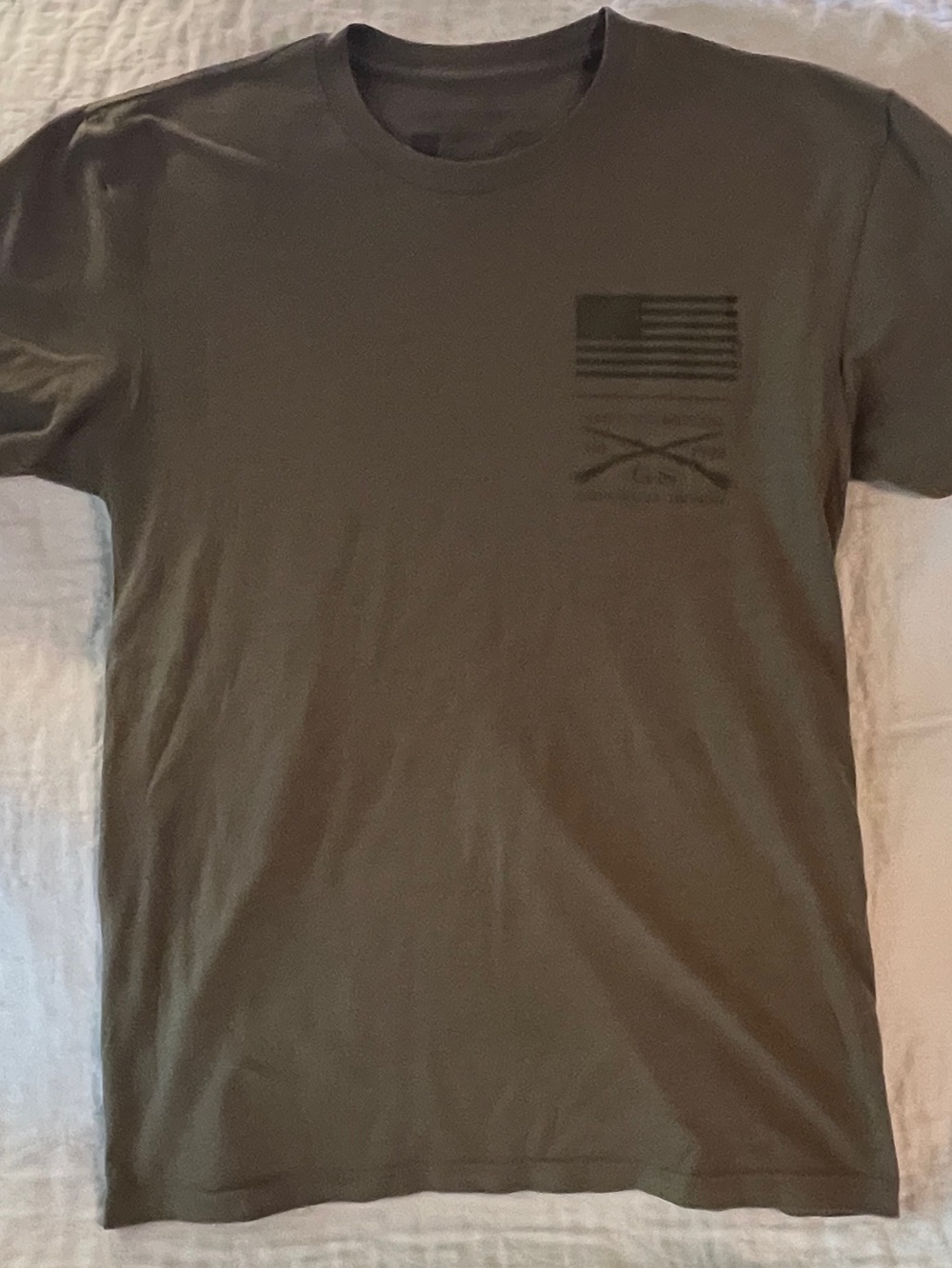 Grunt Style Olive Green Short Sleeve Tee with Black Chest Flag Graphic